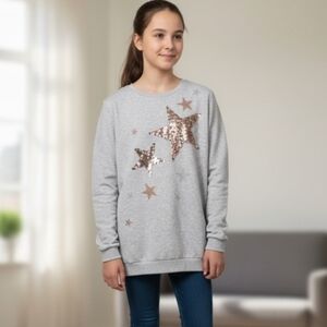 H&M Gray Sweatshirt with Gold Star Sequins 12-14